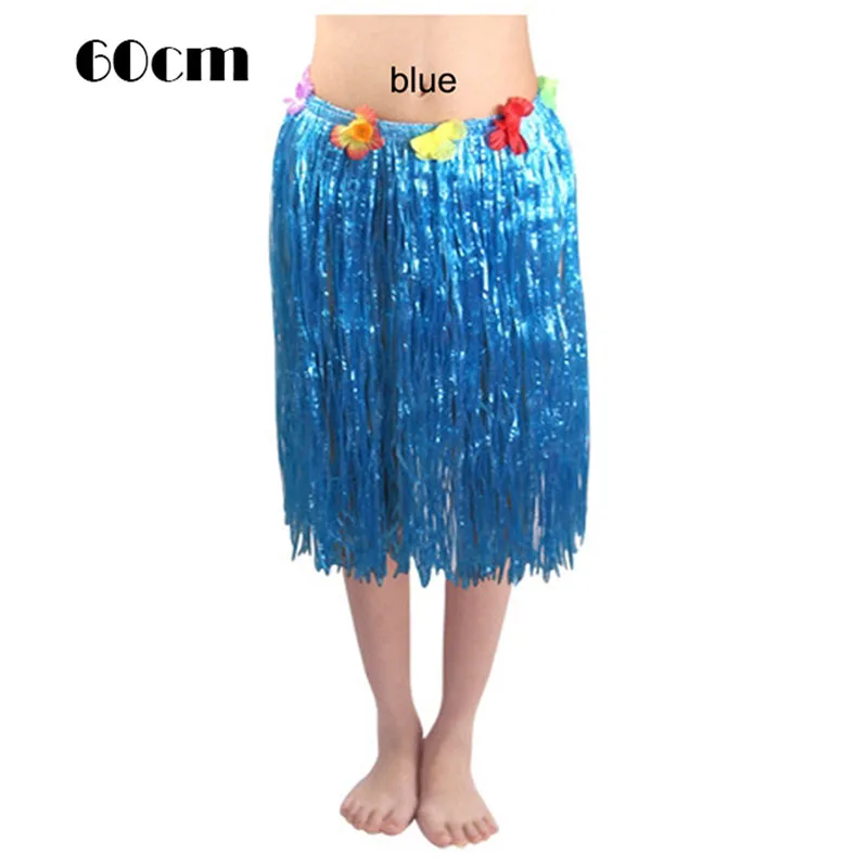 60cm blue 30/40/60 см Пластик волокон для девушки и женщины, Женская Гавайская Юбка для танца \"хула\" хула травяной костюм с юбкой с цветочным рисунком танец хула платье Вечерние Гаваи пляж - Цвет: 60cm blue