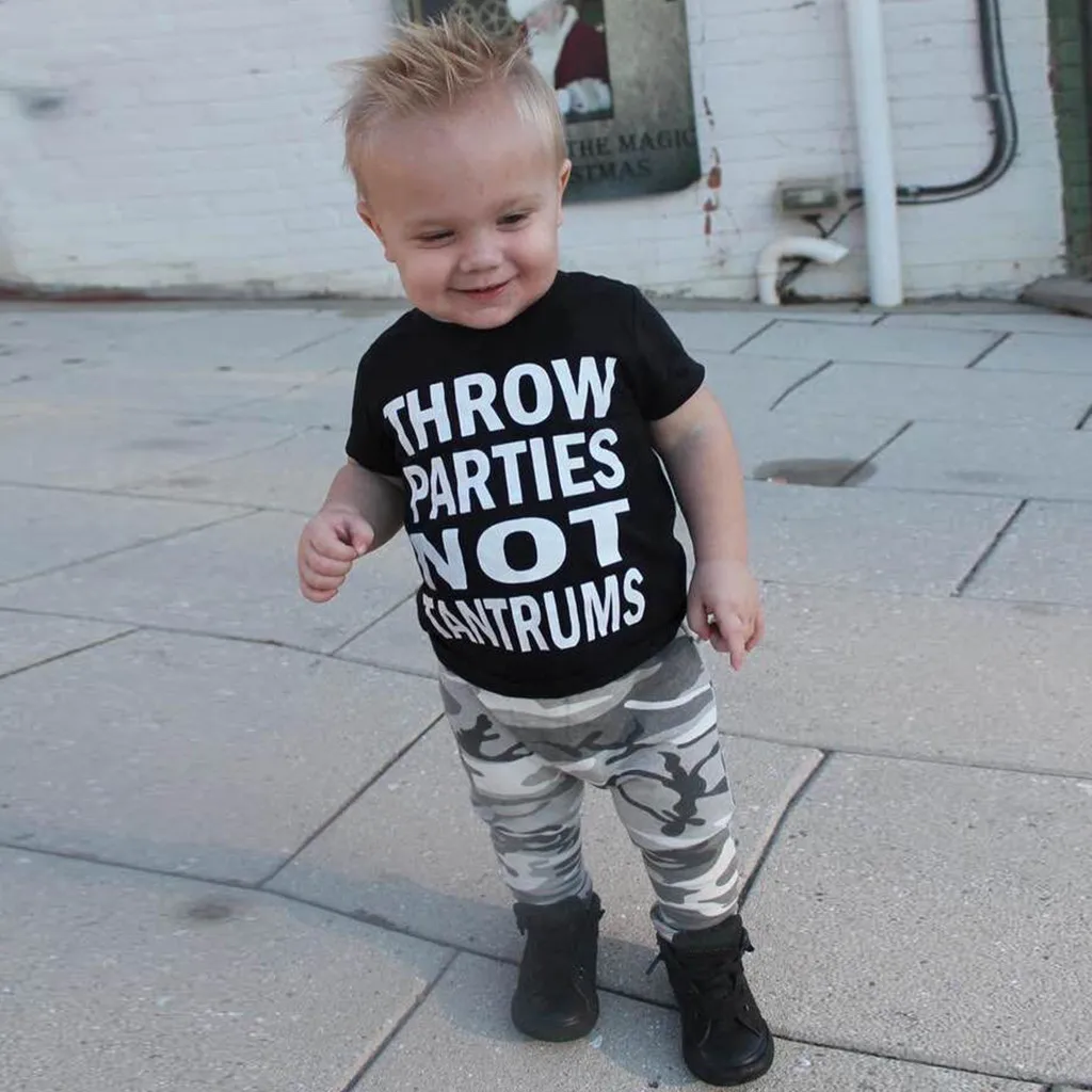 Toddler Kids Baby Boys Outfits Clothes Letter Print T-shirt+Camouflage Pants Set |