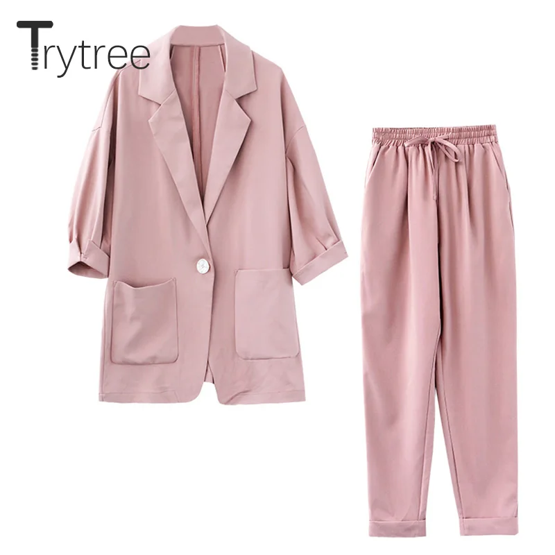 Женский офисный костюм Trytree однотонный комплект из двух предметов пальто на
