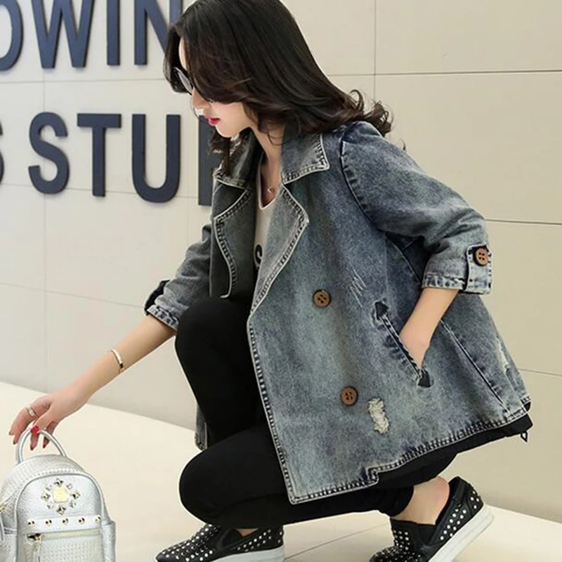 Куртка женская базовая из джинсовой ткани большого размера с карманами|denim jacket