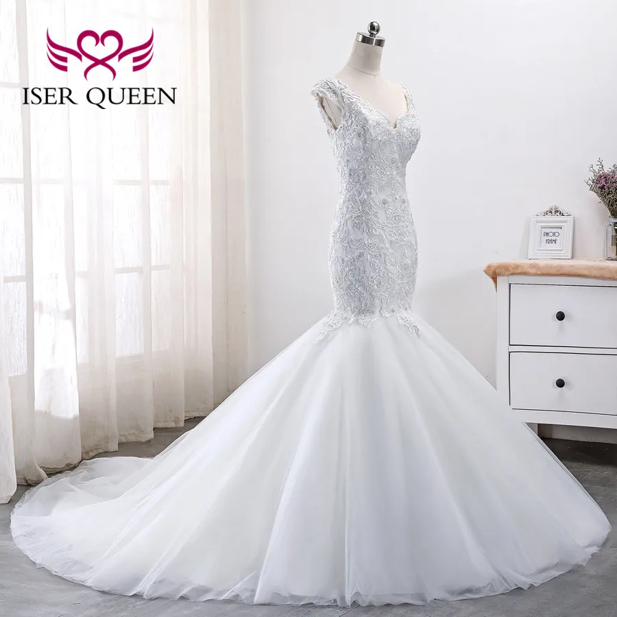 Белоснежный Кружевной Бисер Свадебные платья Русалочки Африка новый дизайн плюс