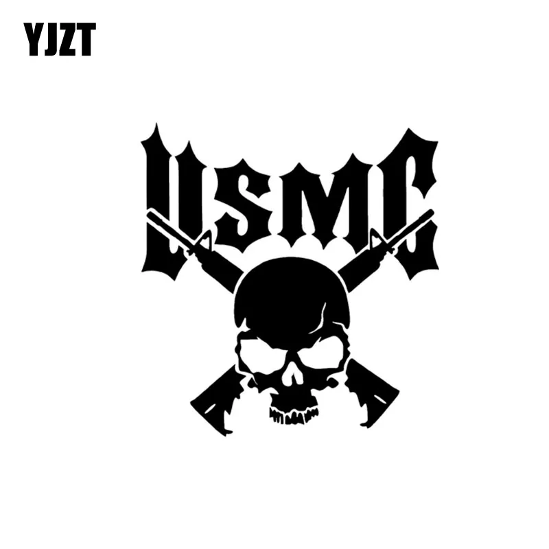 

YJZT 13,6 см * 14,2 см USMC виниловая наклейка в виде черепа Автомобильная Наклейка Черная/Серебряная Фотография