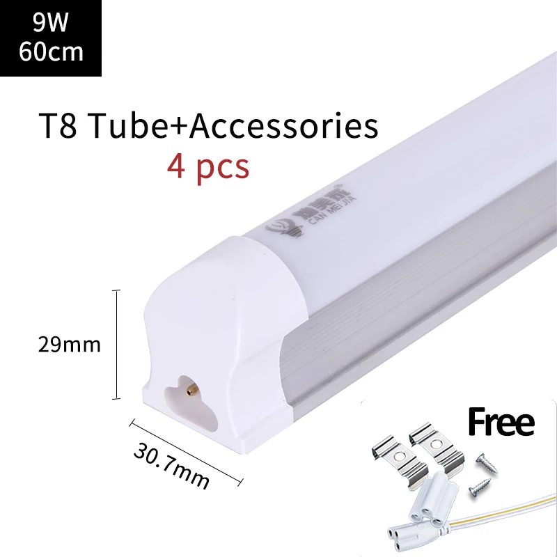 9W T8 tube (4 pcs) Светодиодный ламповый светильник 220 В, настенный светильник, лампада, ампула, холодный белый, теплый белый, 220 В, 240 В, 60 см, 2 фута, светодиодный ламповый светильник для дома, коммерческий светильник - Испускаемый цвет: 9W T8 tube (4 pcs)
