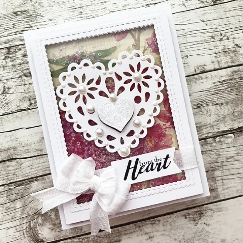 Ufurty сердце Doily рамка новые металлические Вырубные штампы DIY ремесленные