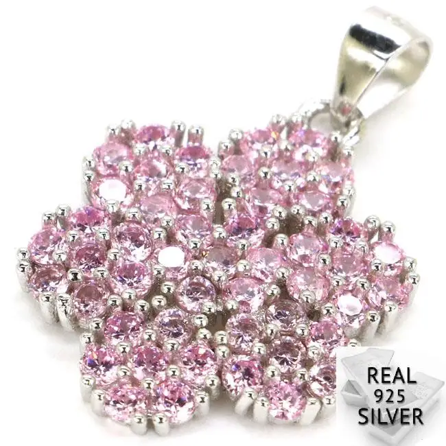 

Guaranteed Real 925 Solid Sterling Silver 2.6g Luxury Flower Shape Pink Kunzite Mother's Day Pendant 22x18mm