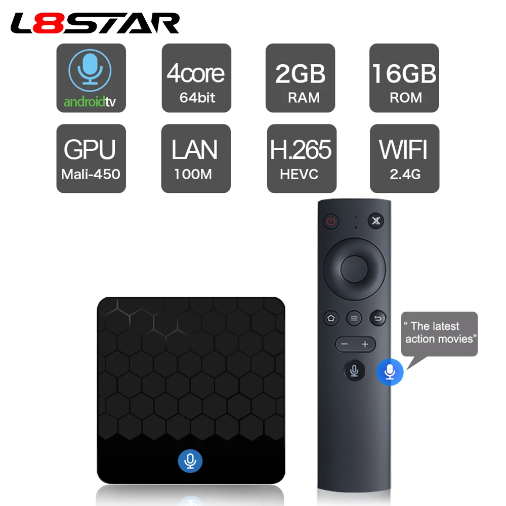 L8STAR X88 Мини Android 7 1 Google ТВ коробка RK3328 2 ГБ 16 Смарт Wi Fi с голосом дистанционного