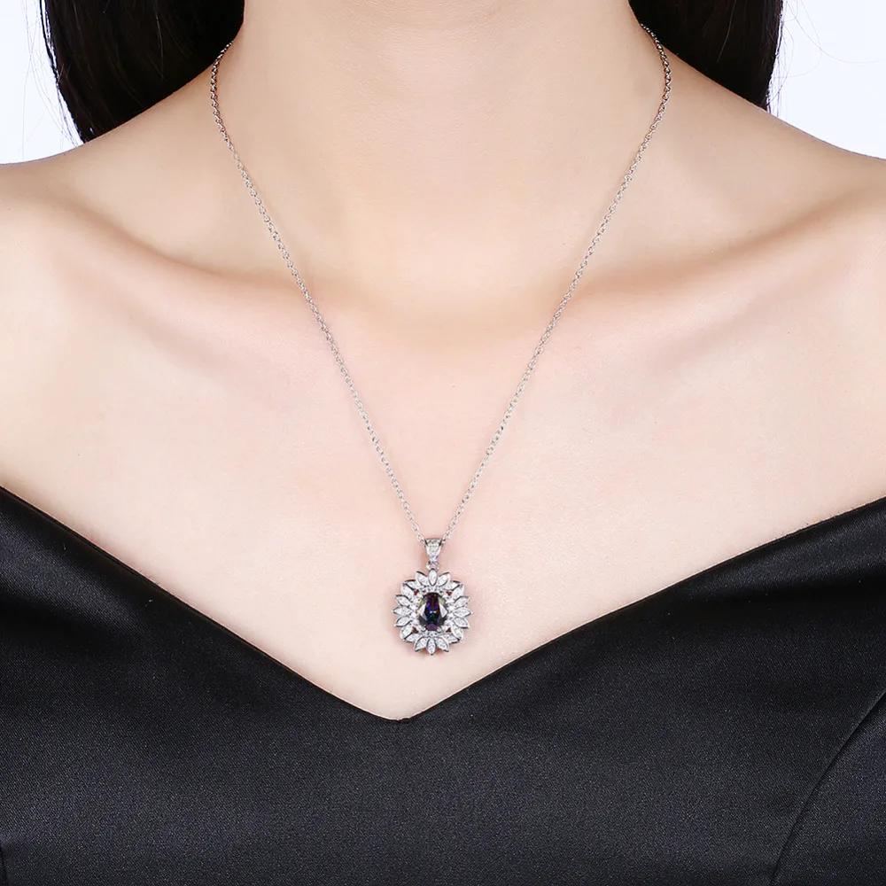 

Vintage Necklace Silver Color Overlay Mystic Rainbow Cubic Zirconia Necklaces Pendants For Women Jewelry P2026