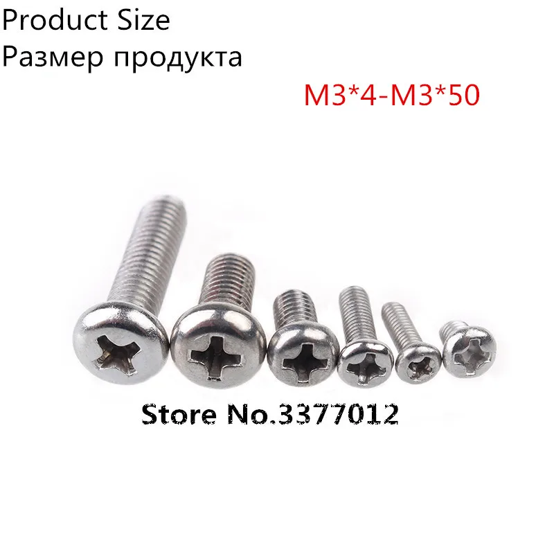 Винты с круглой головкой из нержавеющей стали 10 шт./лот 304 SZ101-3 M3 * 4-M3*50 винты