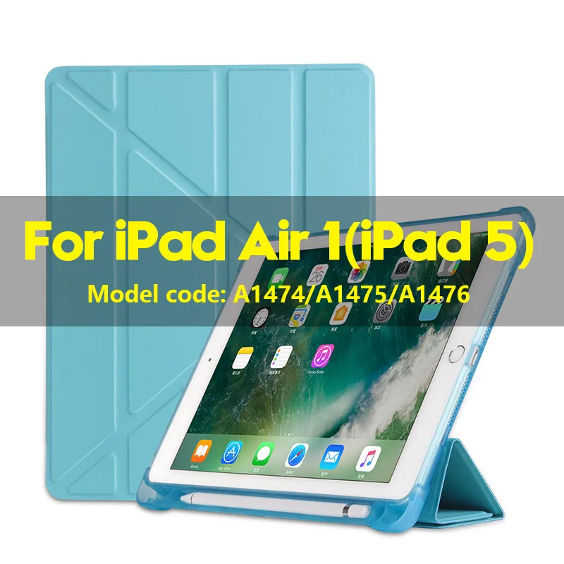 For Air 1-Blue С держателем для карандашей чехол для iPad Air 1 Air 2 9,7 дюймов Смарт кожа Силиконовый Многофункциональный Стенд противоударный чехол для iPad 5 6 Чехол - Цвет: For Air 1-Blue