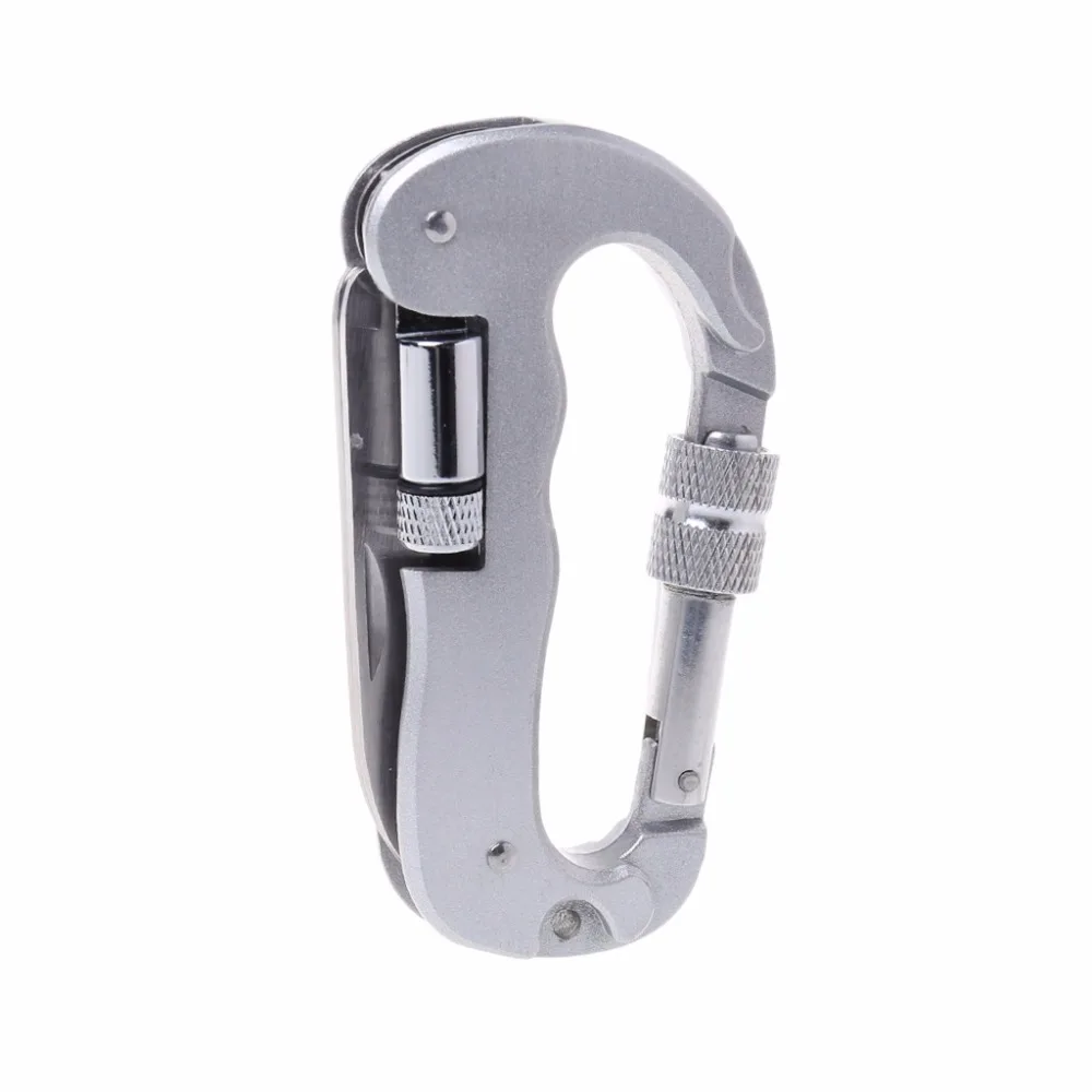 

Outdoor EDC Folding Tool Multi Function Carabiner Hiking Camping Saw Knife LED