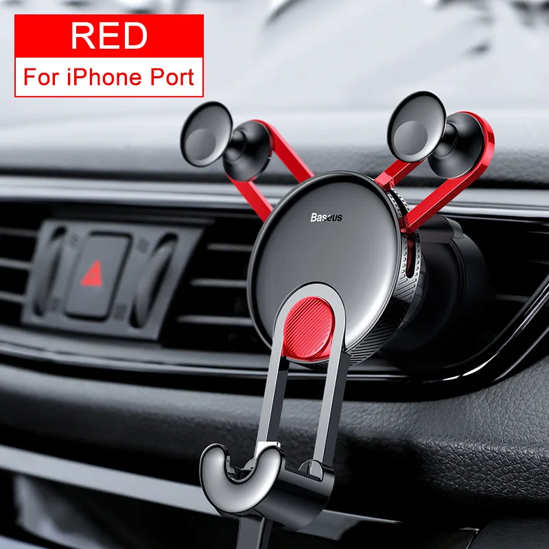 red for ip port Автомобильный держатель для телефона Baseus, гравитационное крепление на вентиляционное отверстие, держатель для мобильного телефона, подставка для iPhone, USB C, кабель для Xiaomi Mi9, зарядный кронштейн - Цвет: red for ip port