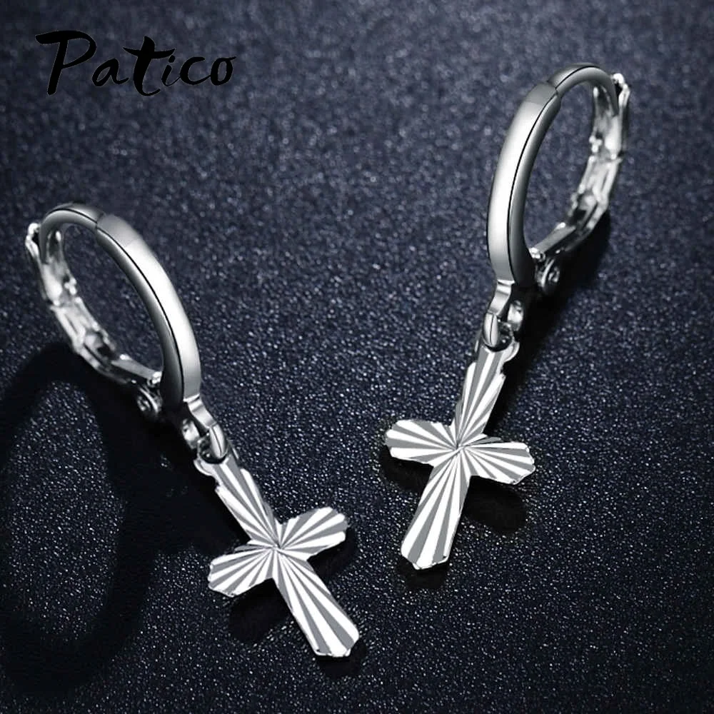 New Design 925 Sterling Silver Boucle Foreille Femme Charms Cross Drop Earrings For Women Engagement Dangle Jewelry | Украшения и
