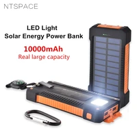 ntspace solar power bank waterproof 10000mah solar battery dual usb charger external powerbank charger with compass led light