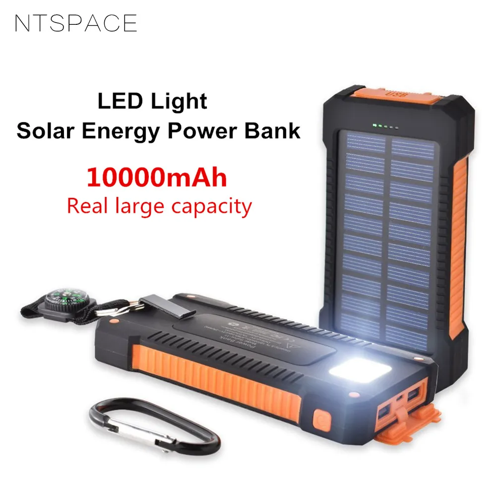 NTSPACE Солнечный Мощность банк Водонепроницаемый 10000mAh Солнечное Батарея Dual USB