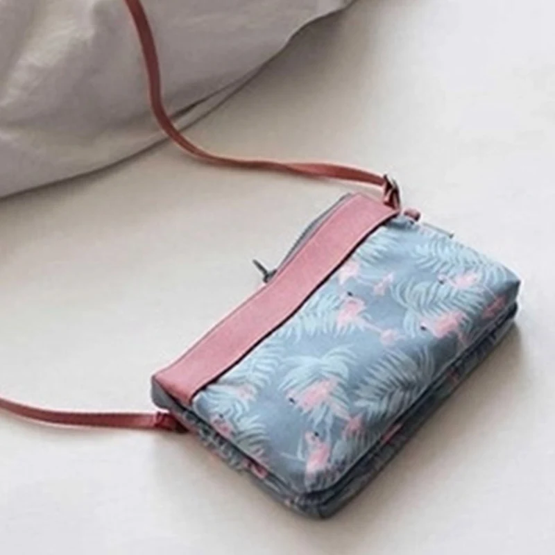 

Cute Canvas Bag Women Messenger Crossbody Bag Flower Printing Girls Small Cartoon Shoulder Bag