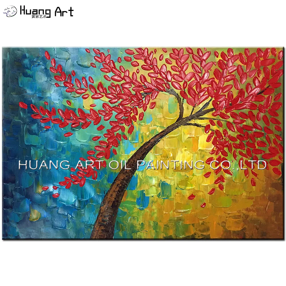 Ручная роспись абстрактный нож богатые деревья картина маслом на холсте красный