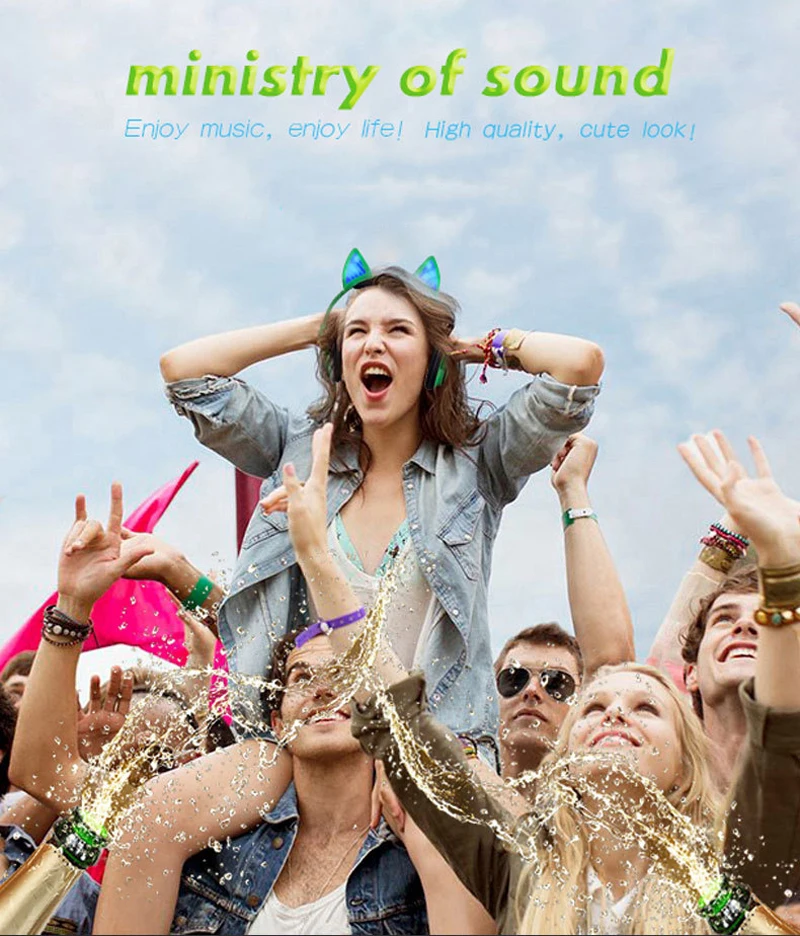 SUPOLOGY милые светящиеся наушники с кошачьими ушками Bluetooth для девочек светодиодные