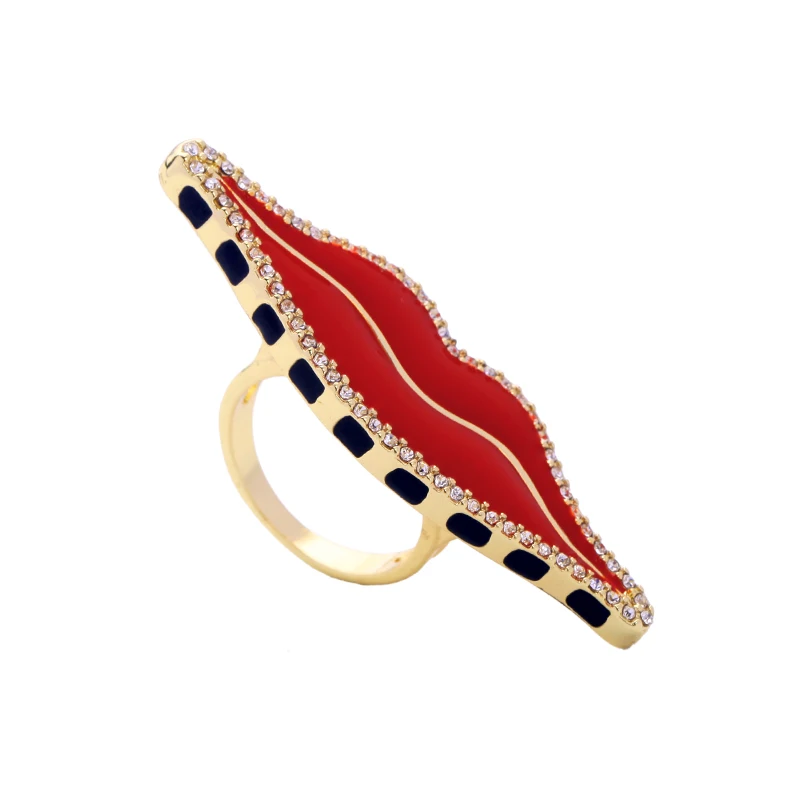 Шикарное Кристальное эмалевое кольцо с красными губами 2017 Новый дизайн милое