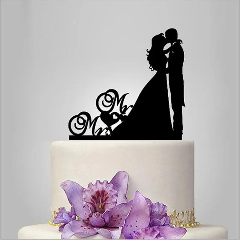

Bride and Groom Cake Topper with Kids, Mr & Mrs Cake Toppers for Wedding, Silhouette Modern Wedding Decoration Toppers Acrylic