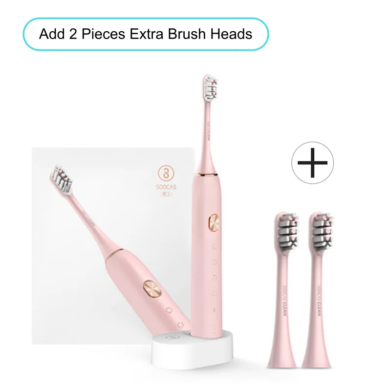 Pink add brush head Xiaomi Soocas X3 sonic электрическая зубная щетка обновленная ультразвуковая автоматическая зубная щетка для взрослых USB перезаряжаемая Водонепроницаемая Смарт-приложение - Цвет: Pink add brush head