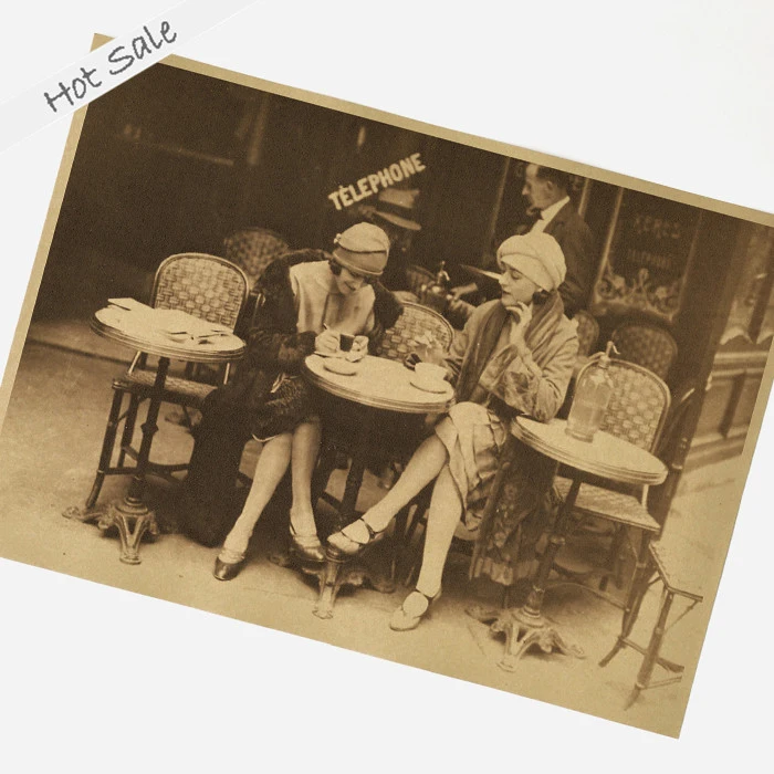 Уличное кафе Женские винтажные плакат старый фото наклейка для стены печати