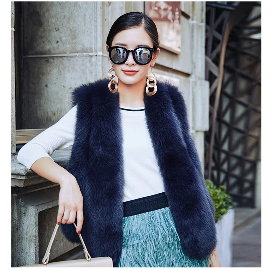 Real Genuine Dark Navy blue Short fox fur vest stripes Jacket coat sleeveless parka gilets Green Black Grey Nature White | Женская