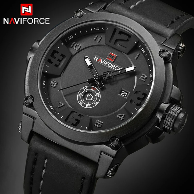 NAVIFORCE Мужские часы от ведущего бренда, роскошные спортивные кварцевые часы с кожаным ремешком, мужские водонепроницаемые наручные часы relogio masculino 9099