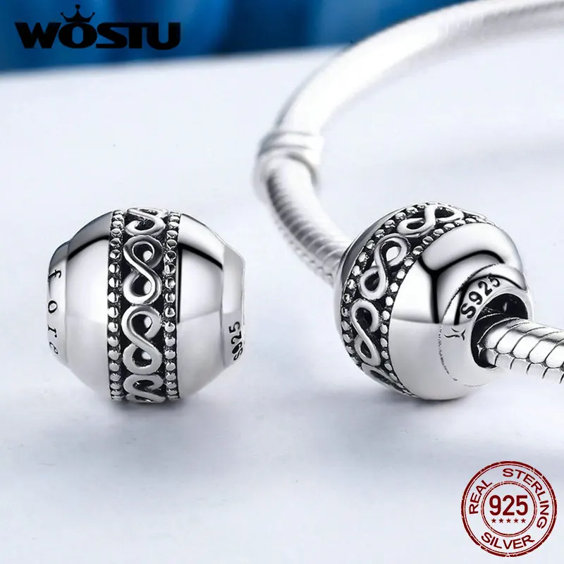 WOSTU, лидер продаж, 925 пробы, серебряные бусины Forever& Infinite Love, подходят к оригиналу, WST, браслет, сделай сам, ювелирный подарок, CQC175