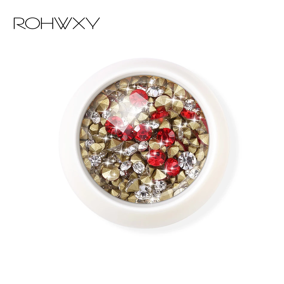 ROHWXY, смешанный набор, Стразы для ногтей, аксессуары для ногтей, стразы, дизайн ногтей, 3D, для ногтей, амулеты, акриловые Стразы для ногтей, драгоценные камни, украшение