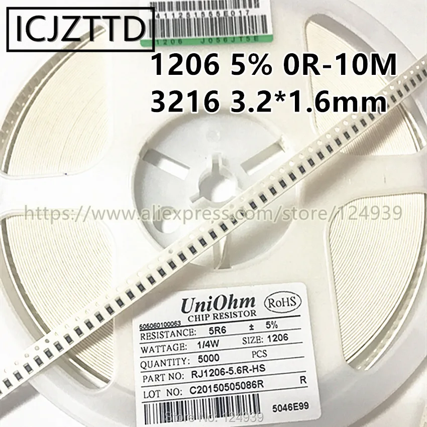100 шт. 1/4 Вт RJ1206 5% SMD Res 22K 24K 27K 30K 33K 36K 39K 43K 47K 51K 56K 62K 68K 75K 82K 91K 100K 110K 120K 130K 150K |