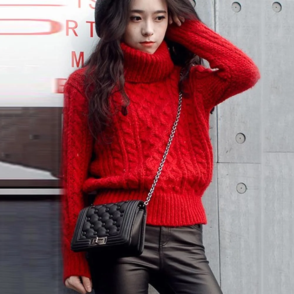 Wholesale Women Turtleneck Sweaters Autumn Winter 4 styles 2019 High Neck Loose Pullovers Thicken Knitted Warm Sweater | Женская одежда