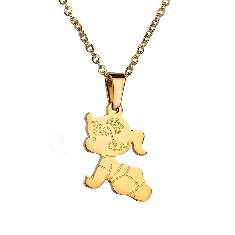 Eleple Cartoon Crawling Baby Boy Girl Necklaces for Women Men Stainless Steel Fashion Gifts Jewelry Pendant Necklace S-N587 | Украшения и