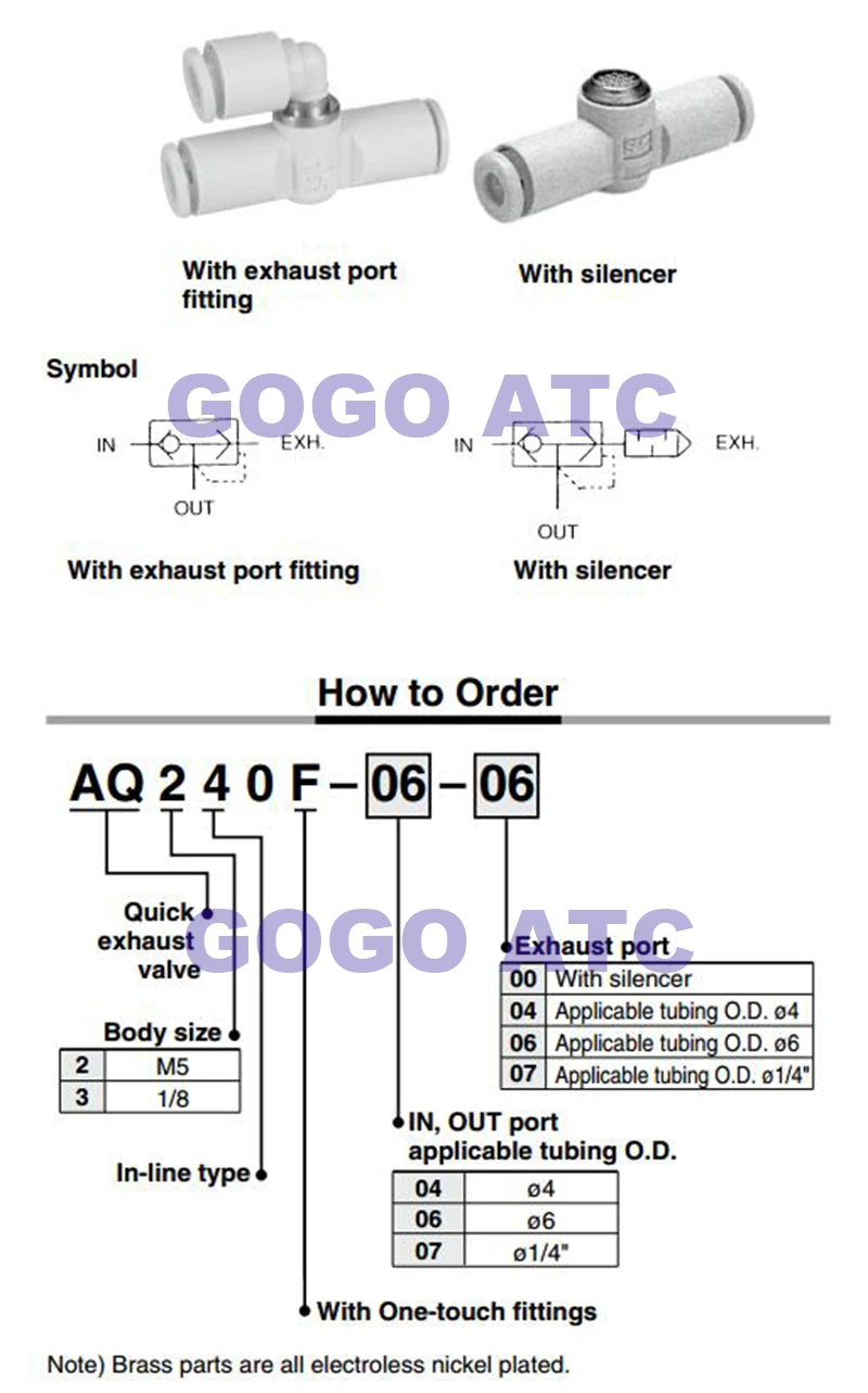 Фитинги типа SMC серии AQ240F AQ340F Быстрый выпускной клапан с одним касанием фитинги