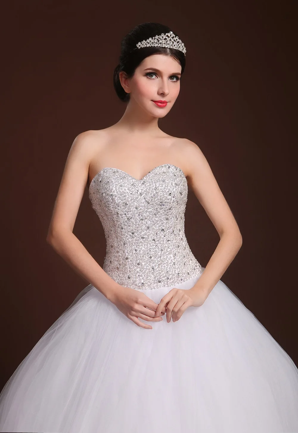 Princesa без бретелек Тюль спинки Vestidos De Noiva Роскошный Кристалл бисер бальное платье