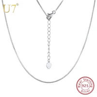 u7 real 925 sterling silver box chain link necklace 1mm 1618 inches choker women men gift box for jewelry accessories new sc115