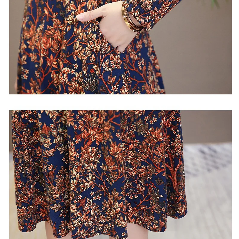 

Spring fashion Floral Dress Women Sexy slim long sleeve V-neck Middle-Aged A-Line Midi Plus Size 5XL Women Dress 2019 Ladies