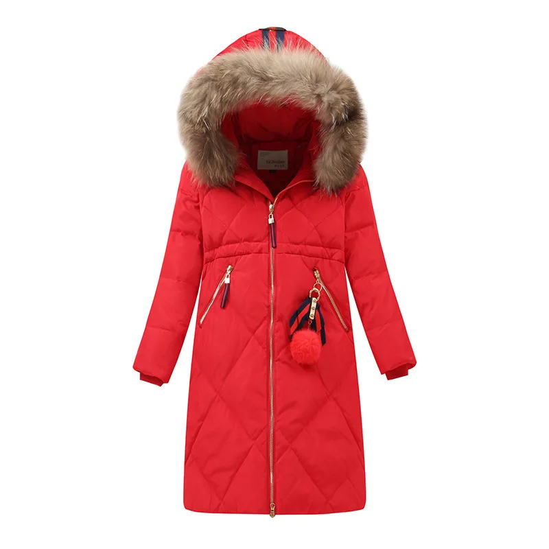 Kids Winter Down Coat Real Raccoon Collar Jacket Warm Girls Parkas Female Overcoat Cotton 2017 New Collection 7-16T | Детская одежда и