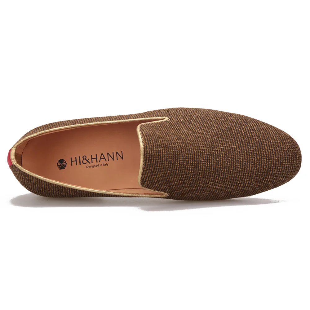2019 SS New Arrivial HI&ampHANN Handcrafted Black &amp Brown Check Canvas Calf Leather Lining Outsole Men's Loafer Luxury Collection | Обувь