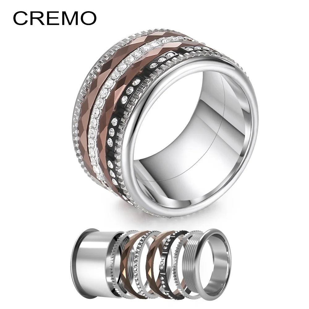 Cremo титановые кольца Белый Полный циркон Штабелируемый сменный ремешок Femme изысканные нержавеющая сталь обручальное кольцо Anillos Mujer