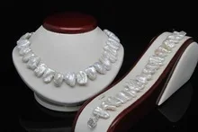 

fine word Lovely AAA Natural Shape White Biwa Pearl Necklace&Bracelet (18" 7.5" Long) Women jewelry Wholesale fshipping