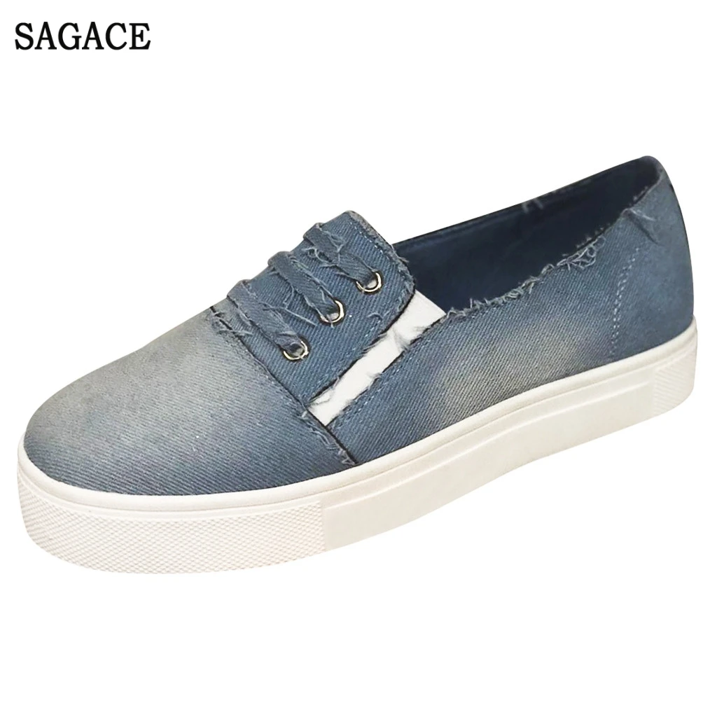 Повседневная женская обувь джинсовая на плоской подошве с круглым носком