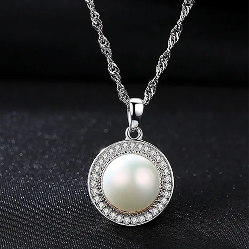 

S925 silver jewelry pearl necklace with AAA zircon 9-9.5mm natural freshwater pearl pendant