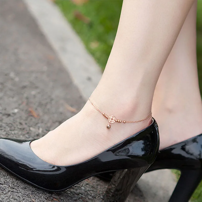 Горячие колокольчик ножной браслет розовое золото титана стали женщины девочка