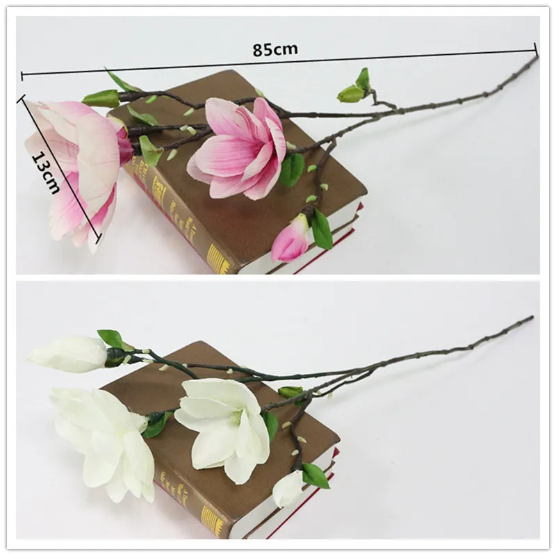 

Flone 4 Heads Artificial Magnolia Flowers Simulation Silk Fake Flowers Single Branch For Wedding Party Home Garden DIY Decor