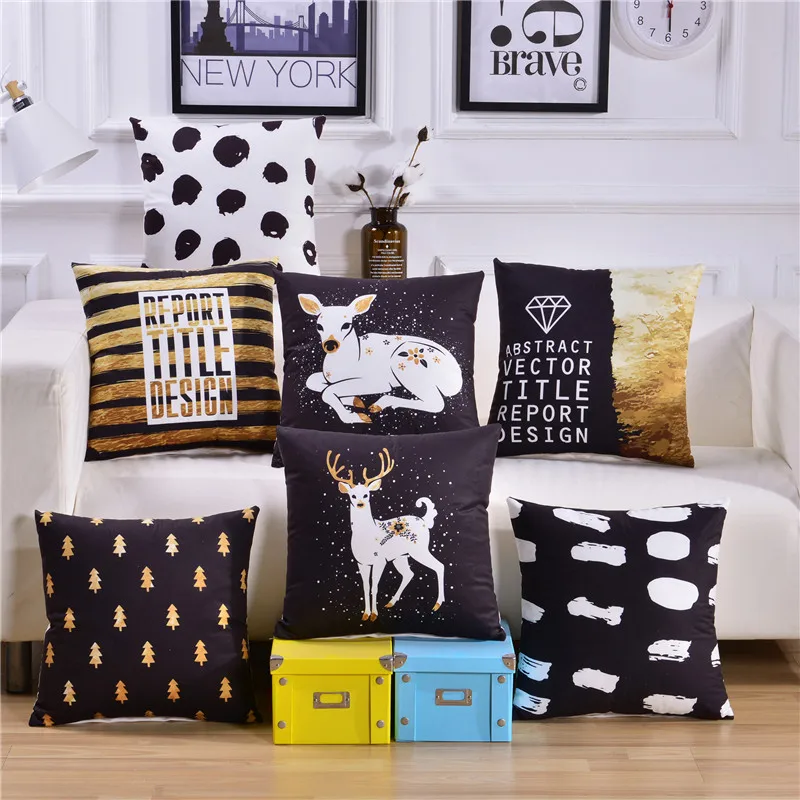 Hap deer новинка 2019 Декоративные Чехлы для подушек черно белые золотые листья любви