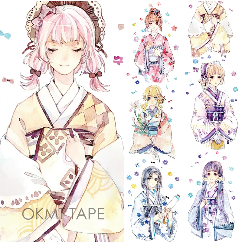 Кимоно японская девушка васи лента бумага декоративная клейкая для скрапбукинга