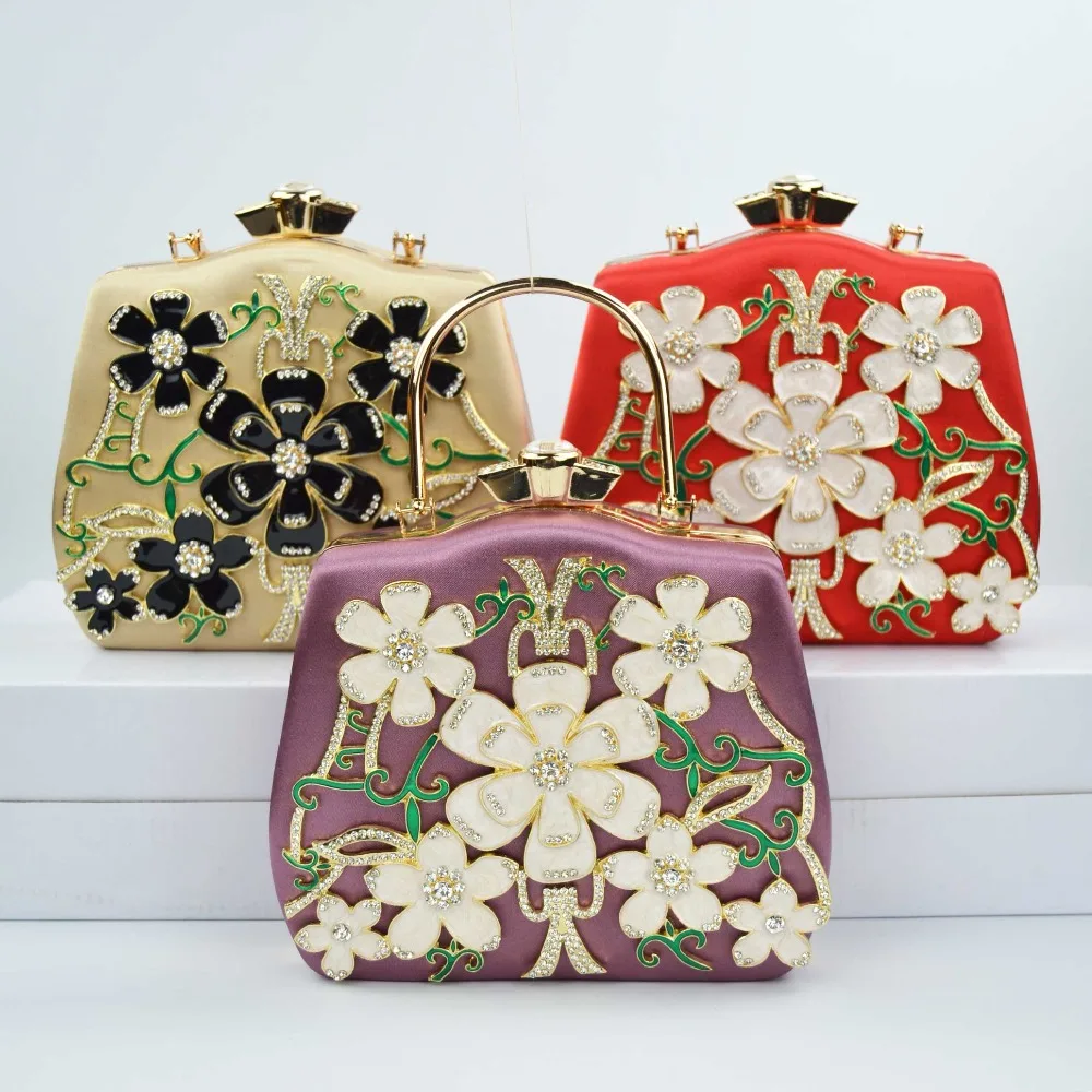 2018 Fashion White Flower Women Clutch Bag Purple Red Gold bamboo Pattern Evening Chain Mini Shoulder | Багаж и сумки