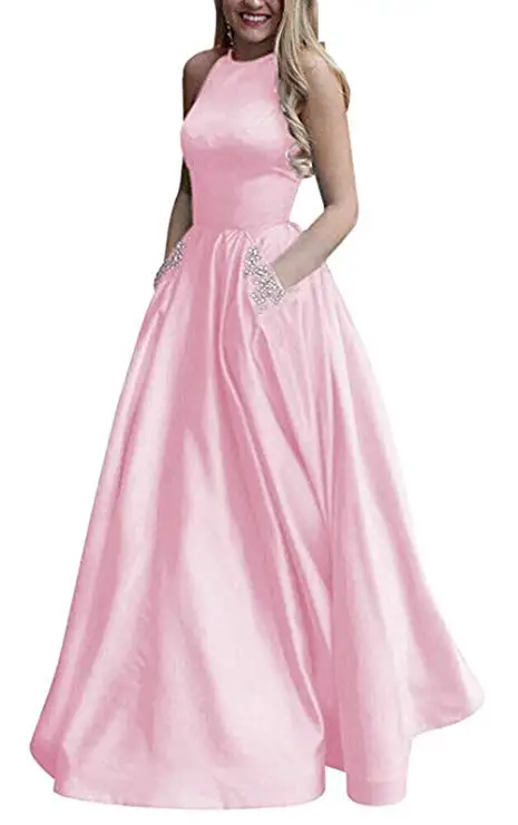 Pink(with beads) Menoqo Новое поступление сексуальные вечерние платья Vestido de Festa А-силуэт платье для выпускного Расшитое бисером карманы Robe De Soiree - Цвет: Pink(with beads)