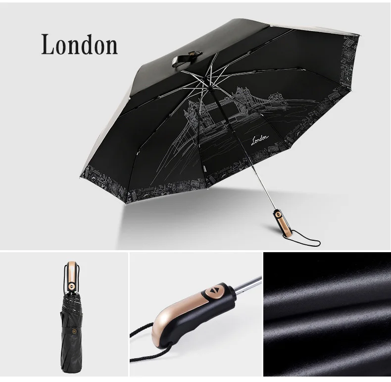 Luxury Full Automatic Umbrella Rain Women Big Black Coating Folding Parasol Brand London Style Gear for Female Men HSJ0600 | Дом и сад