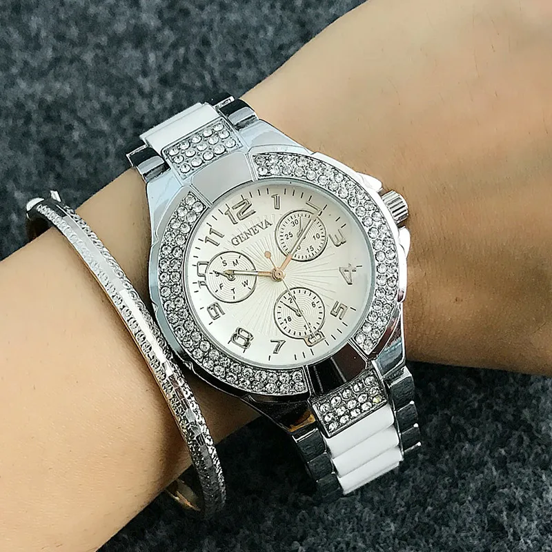 Элегантный чехол с бриллиантами Женские часы Contena люксовый бренд серебряная